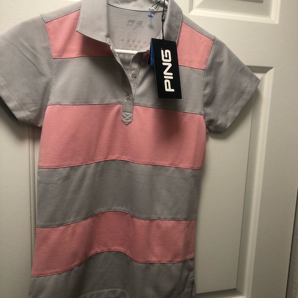 Ping Chip In Golf Shirt Women's Gray Pink Stripe Short Sleeve Polo Sensor Cool